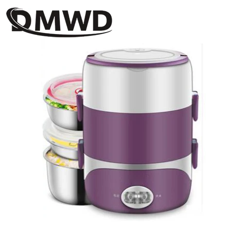 purple three layers DMWD 2L портативный Электрический Подогрев еды Ланч-бокс Мини рисоварка из нержавеющей стали 3 слоя лайнер Пароварка контейнер для пикника грелка - Цвет: purple three layers