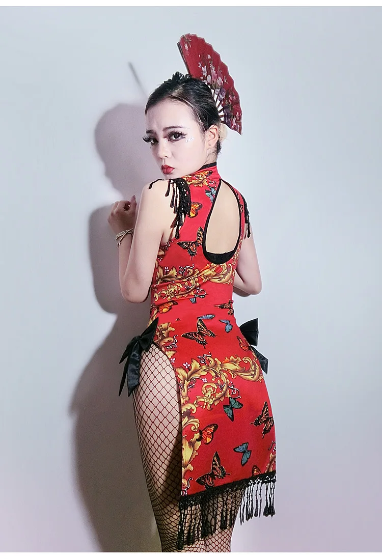 Костюмы для косплея DJ певица Ретро Cheongsam Cos платье бар DS гейши производительность пикантная танцевальная ночной клуб Gogo костюм, SC27