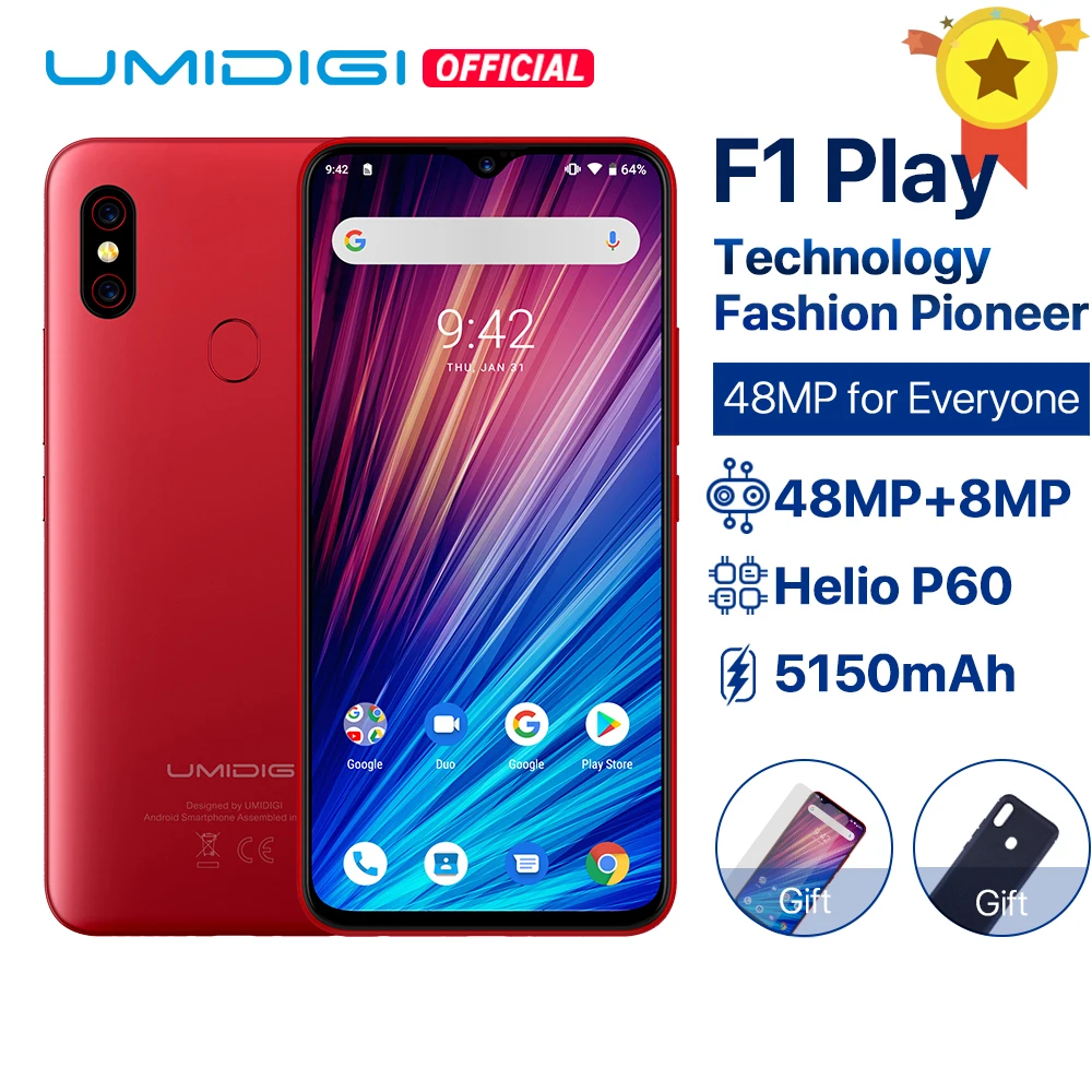 Смартфон UMIDIGI F1 Play Android 9,0, 6,3 дюймов, полный экран, 48MP+ 8MP+ 16MP, 6 ГБ+ 64 ГБ, две sim-карты, 4G, 5150 мАч, мобильный телефон