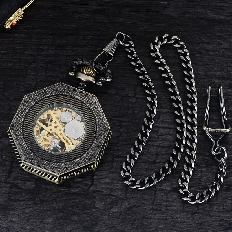 Мужские карманные часы антикварные механические скелетоны горячий медный