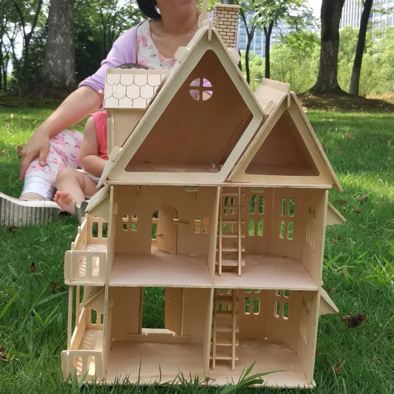 Деревянный DIY кукольный домик мини 3D стерео головоломка собранный дом