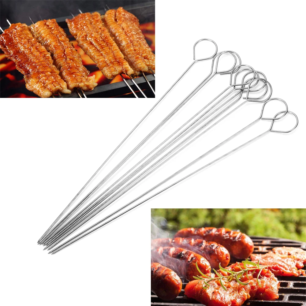 10PCS Meat Goose Durable Round Roast Skewers Stick Stainless Steel BBQ Needle Barbeque for Home&Garden Kitchen Camping Picnic