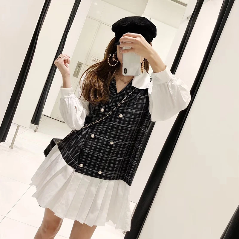 Женское винтажное платье CHICEVER с длинным рукавом и плиссированной кромкой