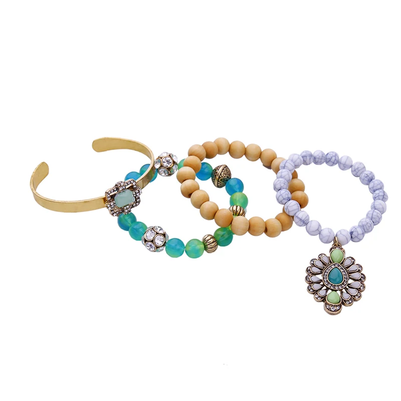 Топ моды богемный эластичный акриловый браслет из деревянных бусин набор летний