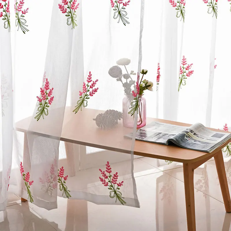 High-grade white embroidered lavender flowers European style tulle curtains bedroom / living room balcony 2 colors | Дом и сад