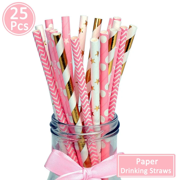 25pcs Paper Drinking Straws Graduation Party Decoration Just Married Babyshower Boy Girl 21st 30th 40th 50th 60th Birthday