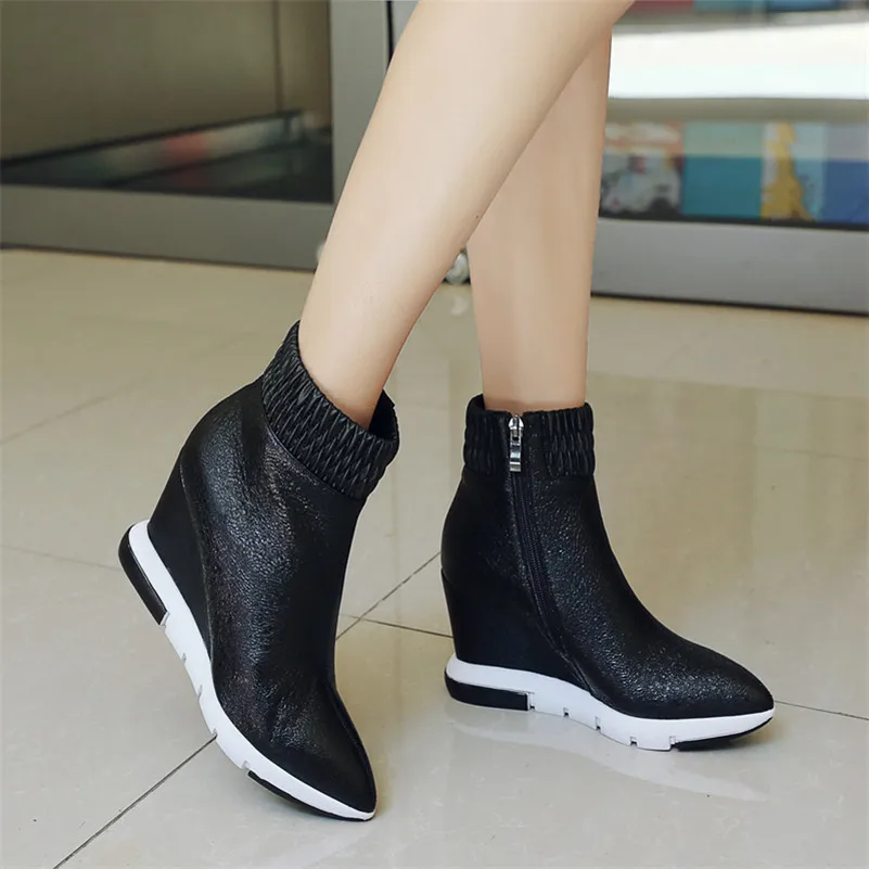 Женские Теплые ботильоны FEDONAS короткие ботинки на танкетке и платформе с молнией