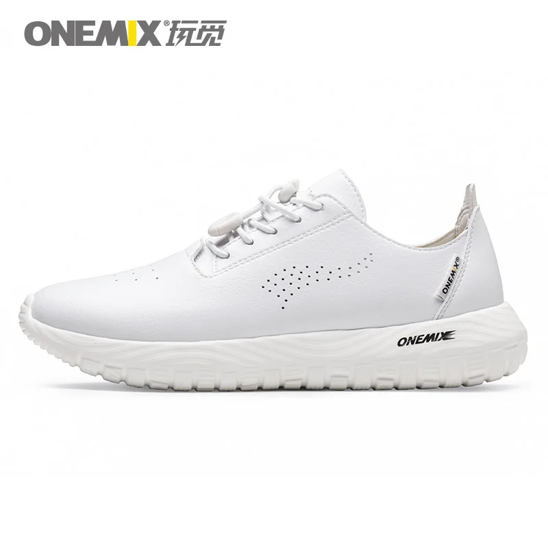 white ONEMIX Men Sneakers Women Muti-use Running Shoes Breathable Leather Office Shoes Casual Outdoor Trainers - Цвет: white