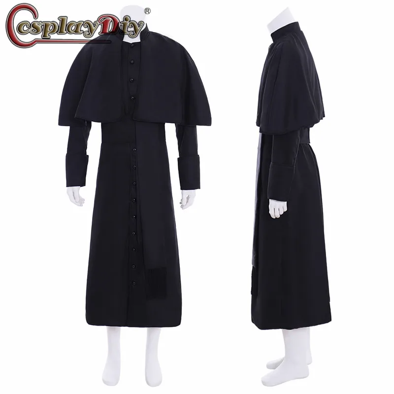 Cosplaydiy средневековый мужской Халат пастора Cassock с поясом костюм для косплея