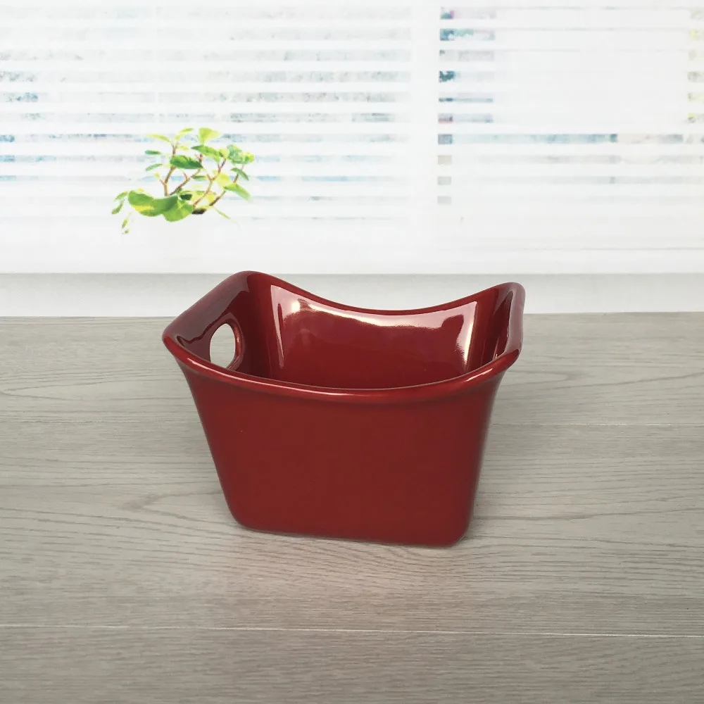 Stoneware 3-Piece Square Ramekin Set 3 colors Assorted Red Purple and Green ceramic loaf pan |