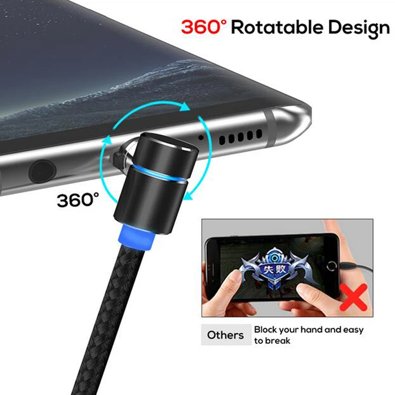 Светодиодный магнитный кабель мобильный телефон игровой Micro USB нейлоновый