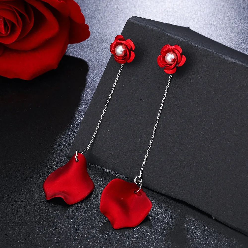 HanCheng новые модные очаровательные Висячие длинные серьги с лепестками украшенные