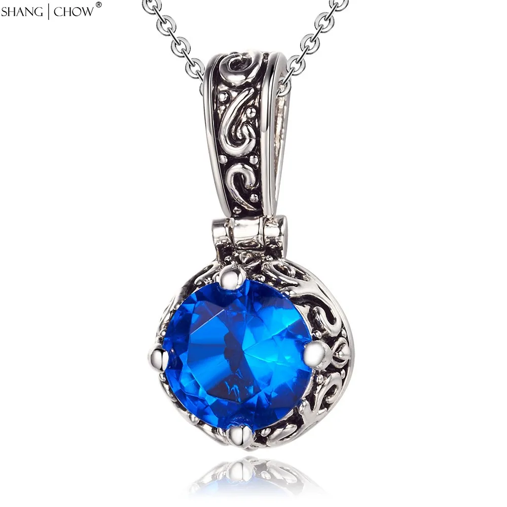 

Vintage Charm Jewelry Circular Blue Crystal Stone 925 Sterling Silver Pendant for women casual clothes P0431