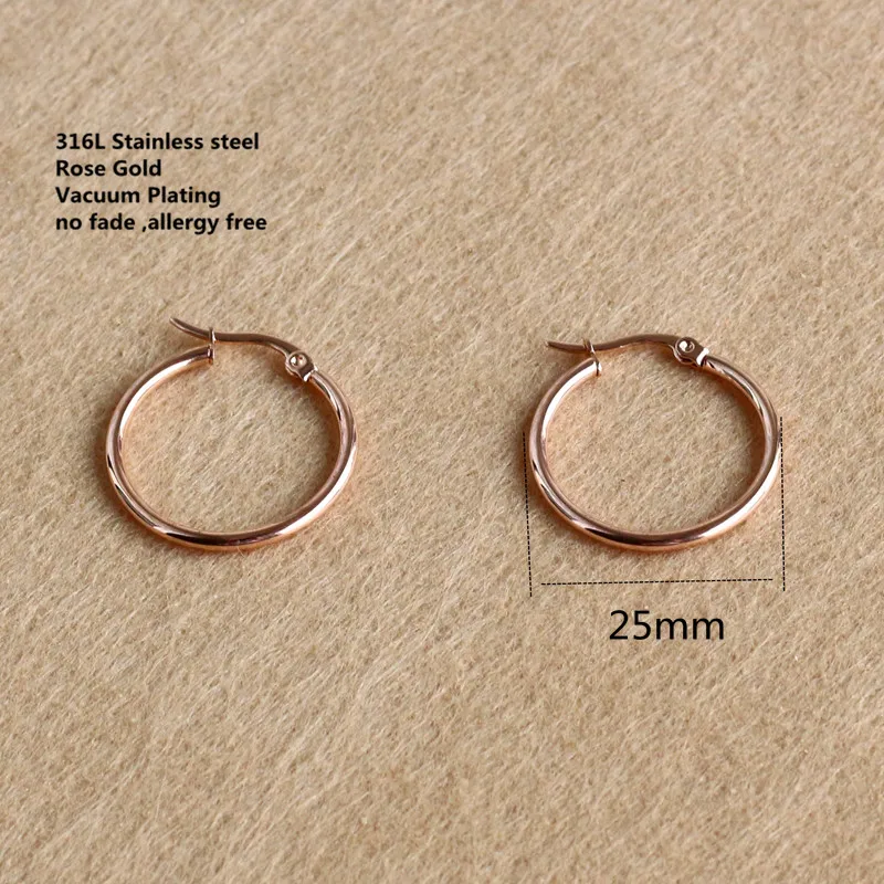 

Size 25mm Round Trendy Brief Titanium Stainless Steel Rose Gold-color Plated Men Earring Hoop Earrings For Women Classic Jewelry