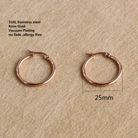 size 25mm round trendy brief titanium stainless steel rose gold color plated men earring hoop earrings for women classic jewelry