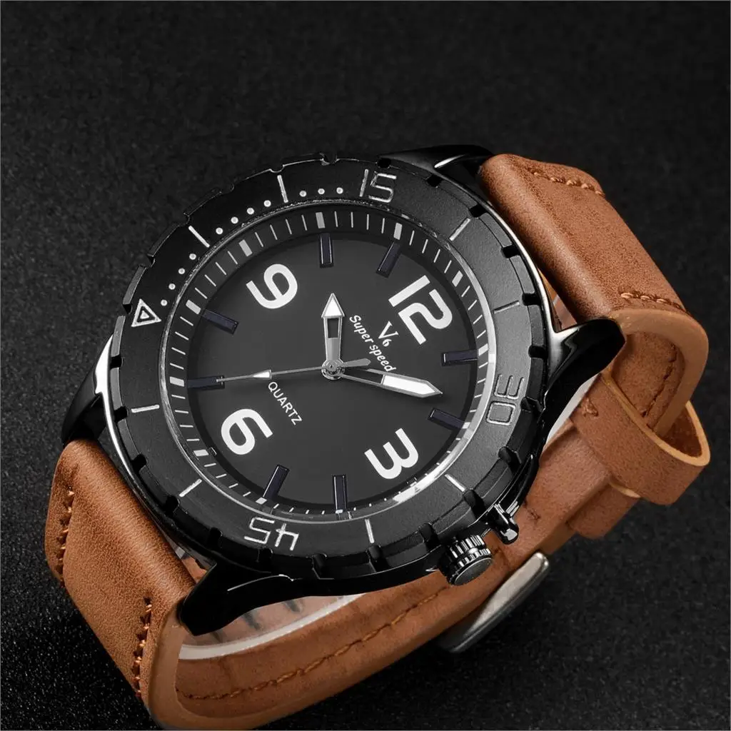 

2019 V6 брендовые аналоговые кварцевые часы мужские модные повседневные спортивные часы мужские кожаные Наручные часы Relogio Masculino