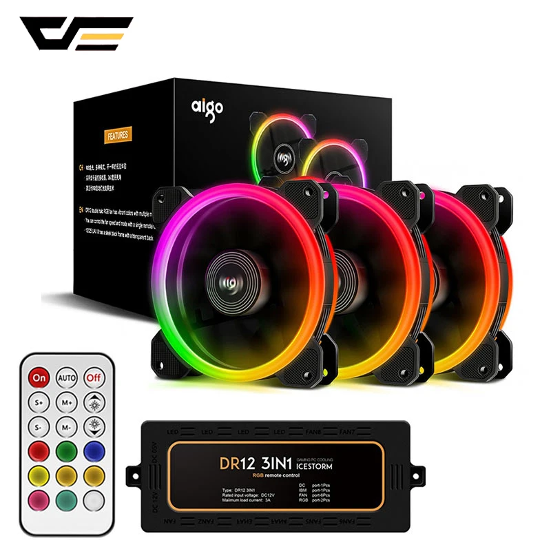 Aigo darkFlash DR12 чехол для компьютера PC охлаждающий вентилятор двойной Aura RGB 120 мм тихий+ ИК пульт дистанционного управления охлаждающий чехол для компьютера вентилятор процессора