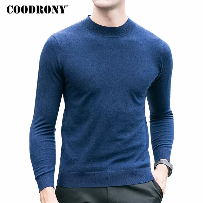 COODRONY, свитер из мериносовой шерсти, мужской зимний теплый трикотажный кашемировый свитер, брендовый Повседневный пуловер с высоким воротом для мужчин размера плюс, пуловер для мужчин