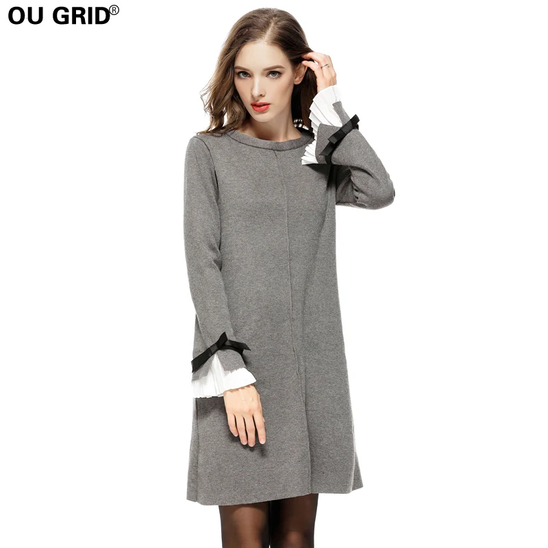 

Plus Size S-4XL Knitted Sweater Dress Women Winter Elegant Thick Warm High Quality Butterfly Sleeve A-line Casual Dresses