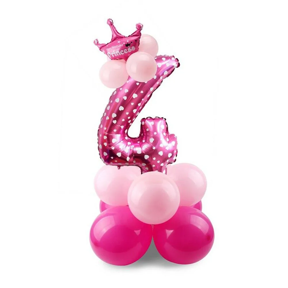 pink 4 Розовый номер фольги стенд воздушные шары комплект 1, 2, 3, 4, 5, 6, 7, 8, 9 лет с днем рождения украшения Дети девочка ребенок душ Golobos - Цвет: pink 4
