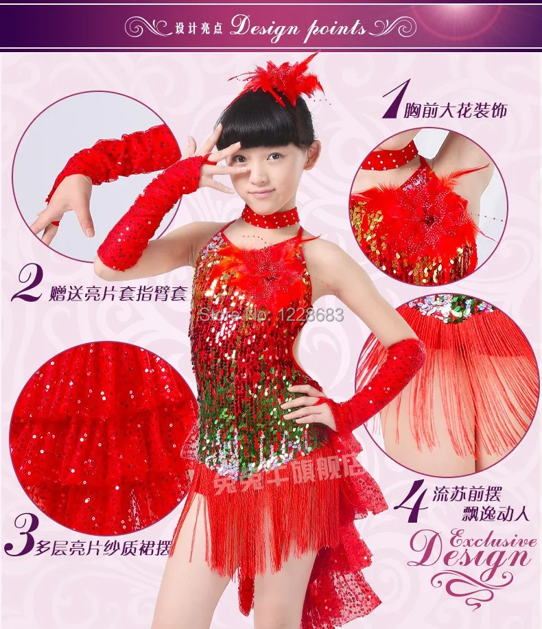 Блесток бахромой Franja Богемный комплект Roupa жужжальца Vestido De Baile Latino для детей