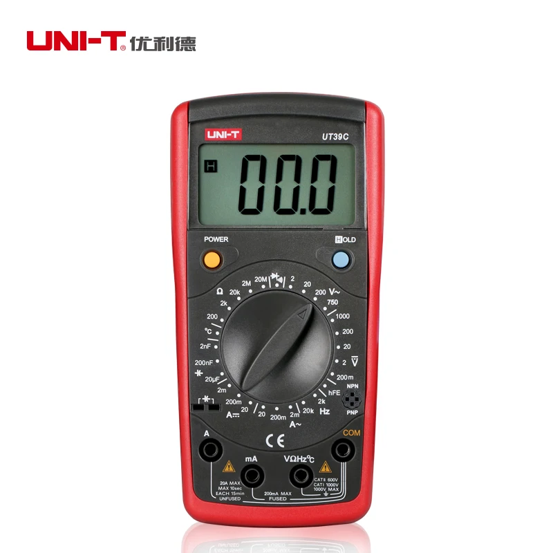 UNI-T UT39C UT 39C General Digital Multimeters -40C-1000C Thermometer Voltmeter Ammeter Multi Testers Manual Data Hold Function |