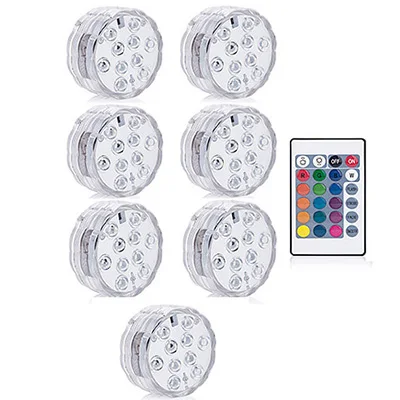 7 lamp 1 controller 10 Led RGB погружной светильник с дистанционным управлением, на батарейках, подводный Ночной светильник, напольная ваза, чаша, садовые вечерние украшения - Испускаемый цвет: 7 lamp 1 controller
