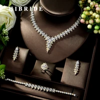 hibride high quality leaf shape wedding jewelry set sparkling zirconia bridal accessory hot sale 4pcs set for lady marry n 1025