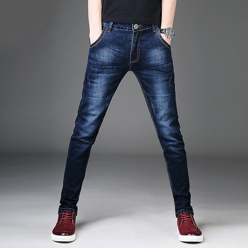 

Men's Skinny Jeans 2018 New Man's Straight Slim Fashion Business Casual Style Solid Cuffs Design Biker Jeans Pants 1022