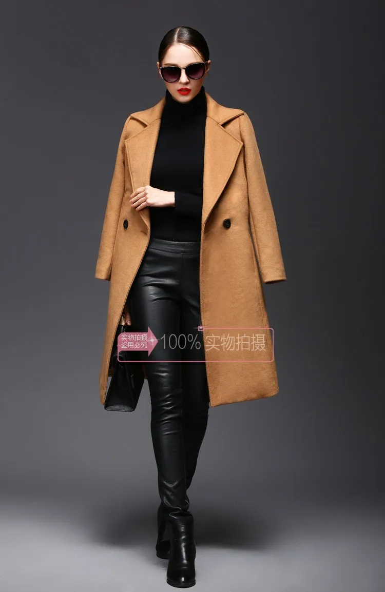 2016 корейский новый элегантный леди длинное кашемировое пальто женские