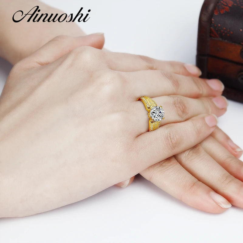 AINUOSHI Real 14 K, однотонное белое/желтое золото, обручальное кольцо, роскошное, 7 мм, Круглый, имитация бриллиантов, широкий диапазон для женщин, обручальное кольцо для невесты
