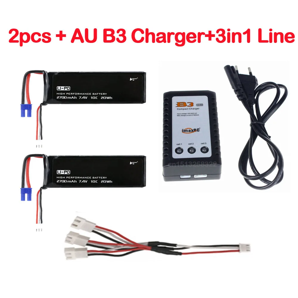 2XBatteryB3AUCharger Hubsan H501C H501S X4 7,4 В 2700 мАч lipo аккумулятор с B3 зарядное устройство для радиоуправляемого квадрокоптера дрона H501S аксессуары Запчасти - Цвет: 2XBatteryB3AUCharger