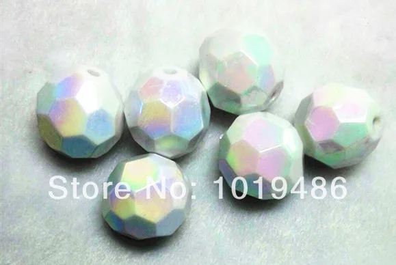 Free shipping!Big 20MM AB White Color 100pcs A Lot Acrylic Faceted Hexagon Beads Solid Round beads for Chunky Necklace | Украшения и
