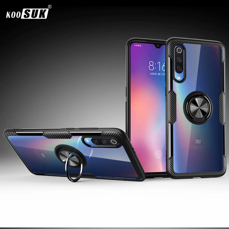 Чехол MI 9 для Xiaomi чехол Роскошный прозрачный ПК + углеродное волокно полное
