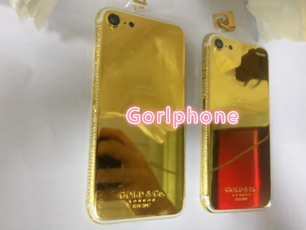 Для iphone 7 и для iphone 7 plus настоящее золото 24ct позолоченный корпус замена задняя крышка с алмазной рамкой и кристаллом