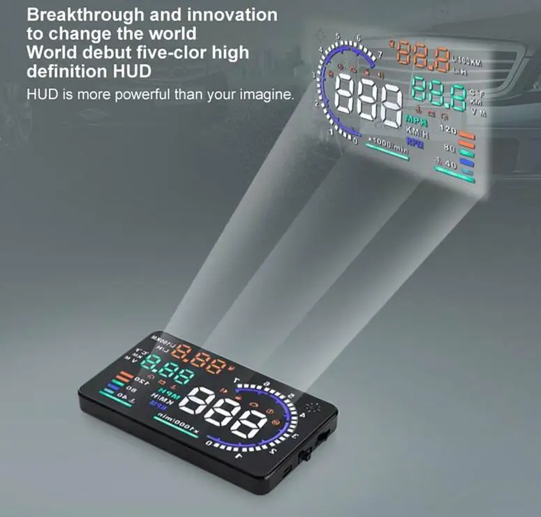 Новинка большой экран 5 дюймов автомобильный HUD Дисплей км/ч миль/ч превышенная