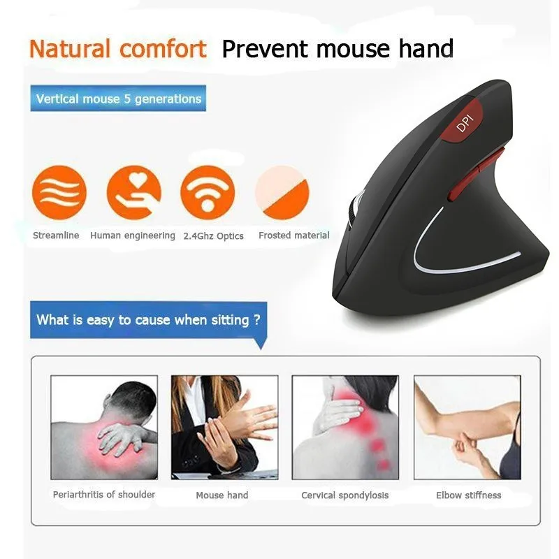 chyi vertical wireless ergonomic computer mouse red 1600dpi button optical 6d gamer mause led backlit usb gaming mice for laptop free global shipping