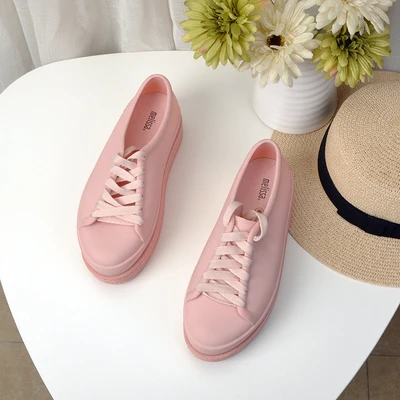 Розовый Melissa/обувь; женские сандалии на плоской подошве в Корейском стиле; повседневные свободные женские модные кроссовки на шнурках; женская прозрачная обувь Melissa - Цвет: Розовый