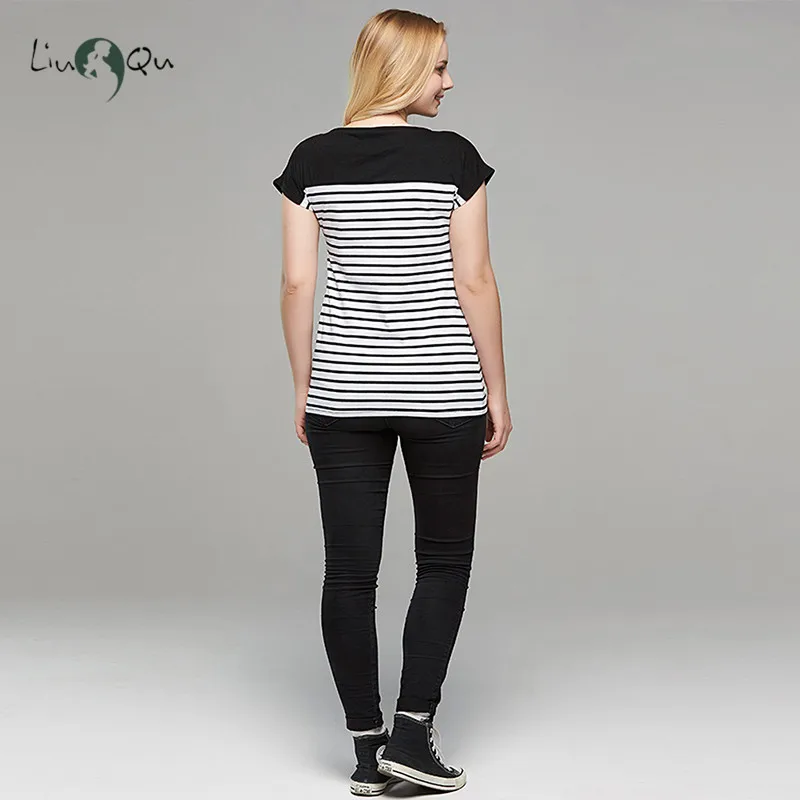 Womens Clothing Breastfeeding Clothes Maternity Blouses Top Short Sleeve Striped Pregnant Nursing Casual Pregnancy T-Shirt