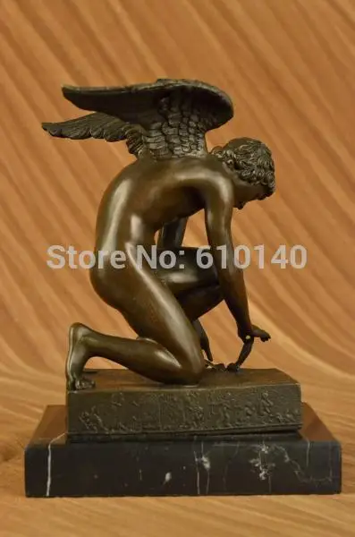 Bronze Statue Art Decor Marble base Angel Nude Male sculpture gift wings Figure |
