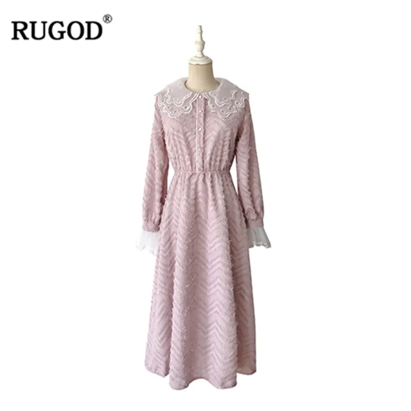 Женское длинное платье RUGOD элегантное макси в полоску с расклешенным рукавом и