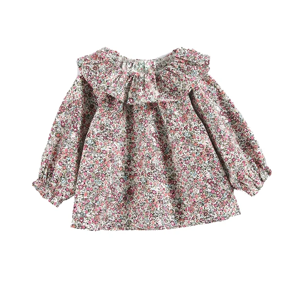 Детские рубашки с длинными рукавами; хлопковые топы с принтом для девочек; детские блузки с оборками; коллекция года; сезон весна-осень; блузки с воротником «Питер Пэн» для девочек