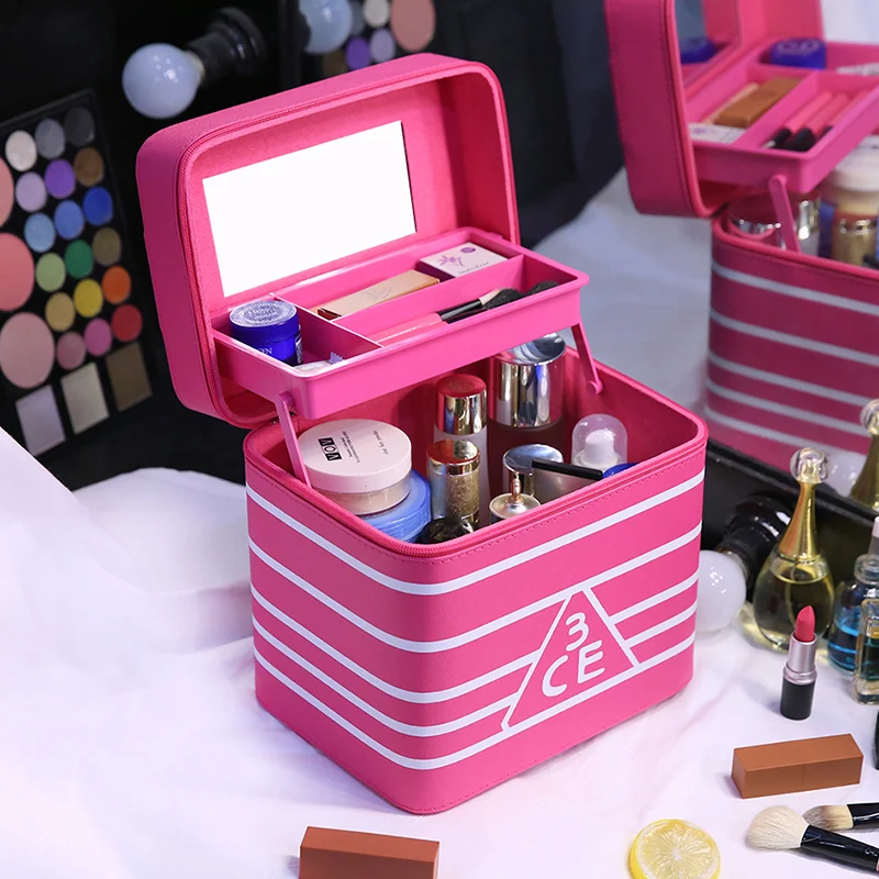 rose 1 layer Женская Большая вместительная косметичка, женский косметический чехол, Высококачественная кожаная женская косметичка, роскошная модная косметичка для путешествий - Цвет: rose 1 layer