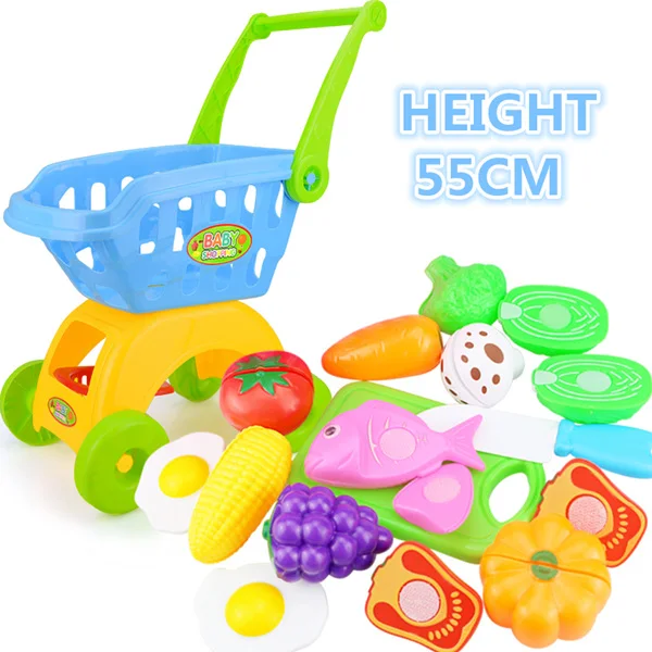 15PCS Blue 7-30 шт детский супермаркет покупки продуктов тележки игрушечные тележки для девочек кухня игровой дом Моделирование фрукты ролевые детские игрушки - Цвет: 15PCS Blue