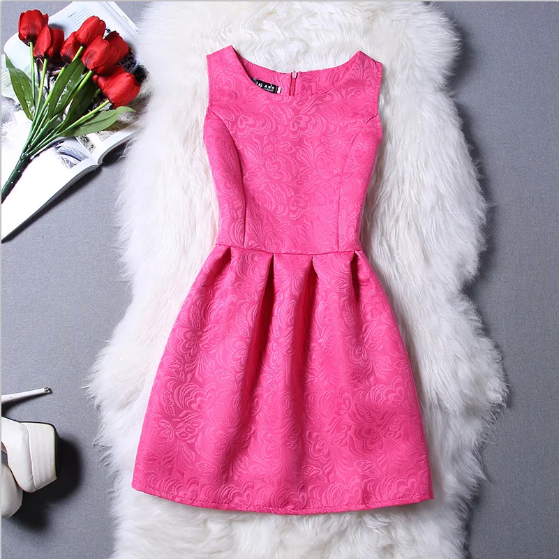 Женское платье с круглым вырезом и принтом летнее без рукавов в стиле ретро 2019 |