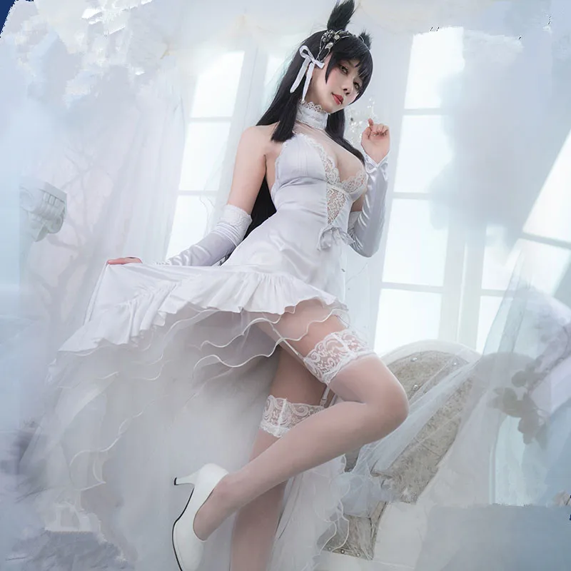 

Hot Games Azur Lane Cosplay IJN Atago Cos Sweet White Wedding Dress Set Costume