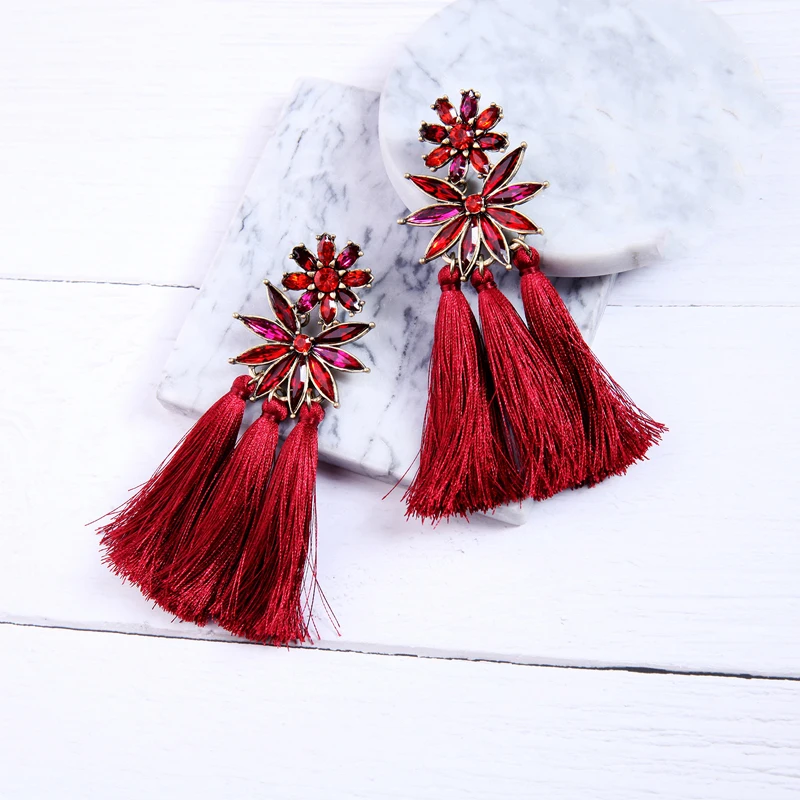Женские красные акриловые цветочные серьги с бахромой аксессуары для ушей