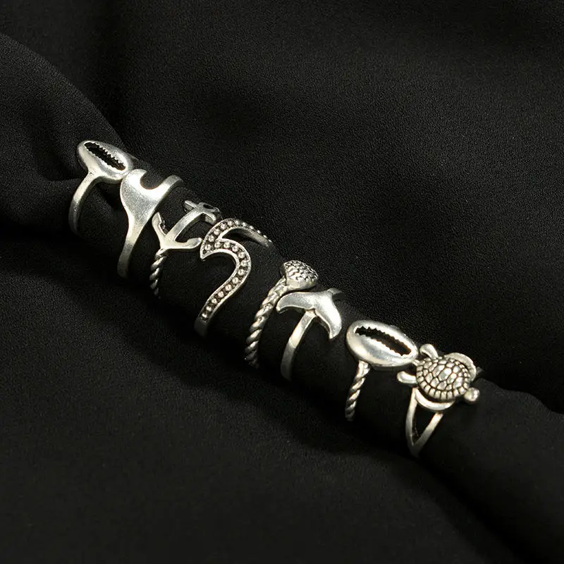 Женские винтажные кольца в стиле ретро 8 шт./компл. металлические серебристого