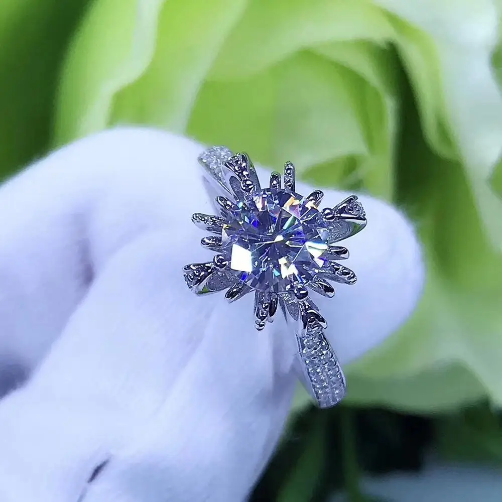 Круглое серебряное кольцо с муассанитом 1ct D VVS роскошное кольцо с муассанитом Weding для женщин