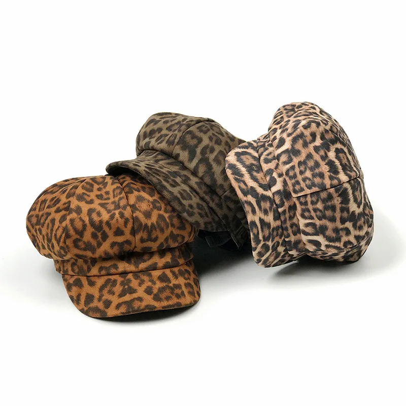 [Lakysilk] Female Leopard Hat Winter Women Print Caps Ladies Casual Beret Hats Woman Girls Fashion Cotton Baseball Caps